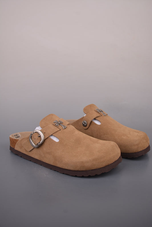 Chrome Hearts × Birkenstock Boston Suede Mules "Brown"