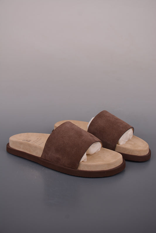 Brunello Cucinelli Suede Slides "Dark Brown"