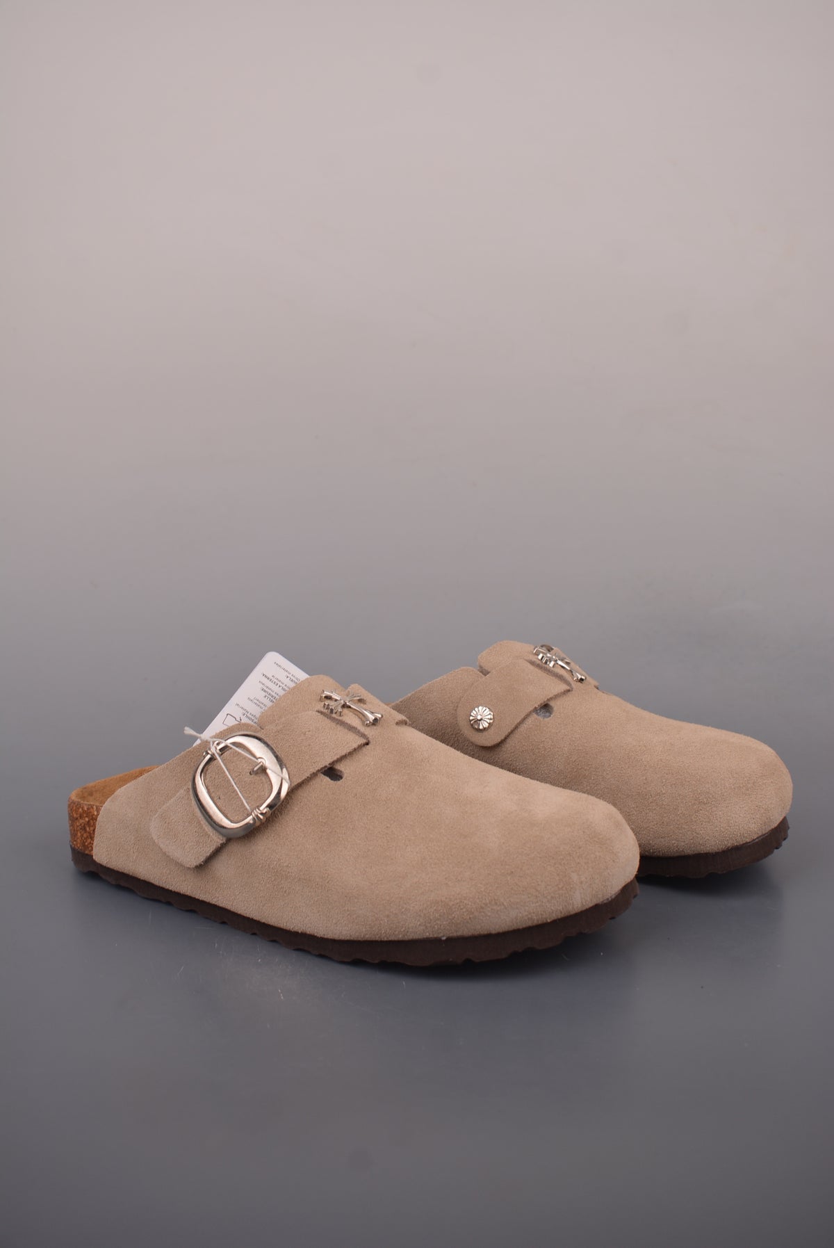 Chrome Hearts x Birkenstock Boston Suede Mules "Taupe"
